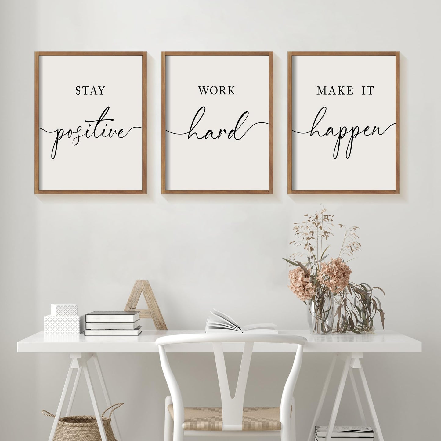 Heiple Motivational Wall Art 11"x14" Framed Wooden Inspirational Office Wall Decor for Men Picture Poster Positive Work Hard Quote Wall Decor for Home Office Bedroom (Brown, 11”x14”)