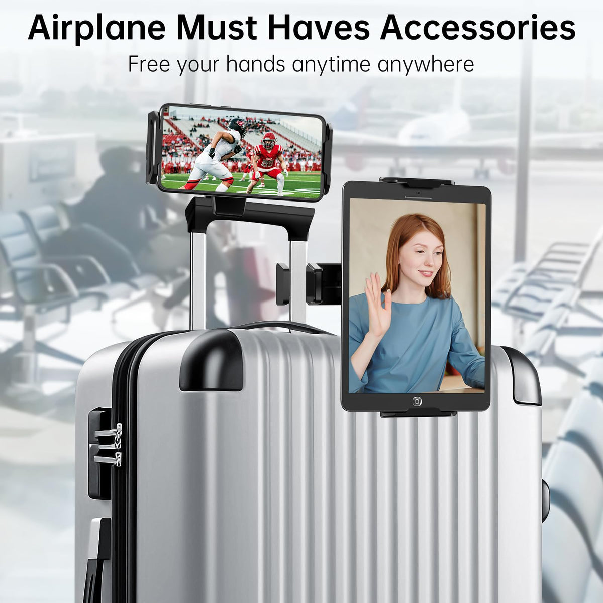 vizzicool Tablet Holder–Airplane iPad/Kindle/Phone Holder Mount for iPad & Tablets, Travel Tablet Stand for Plane Seat Back, Kitchen and RV, Fits 5.9"-9.8" Devices, Release Hands Flight Accessories
