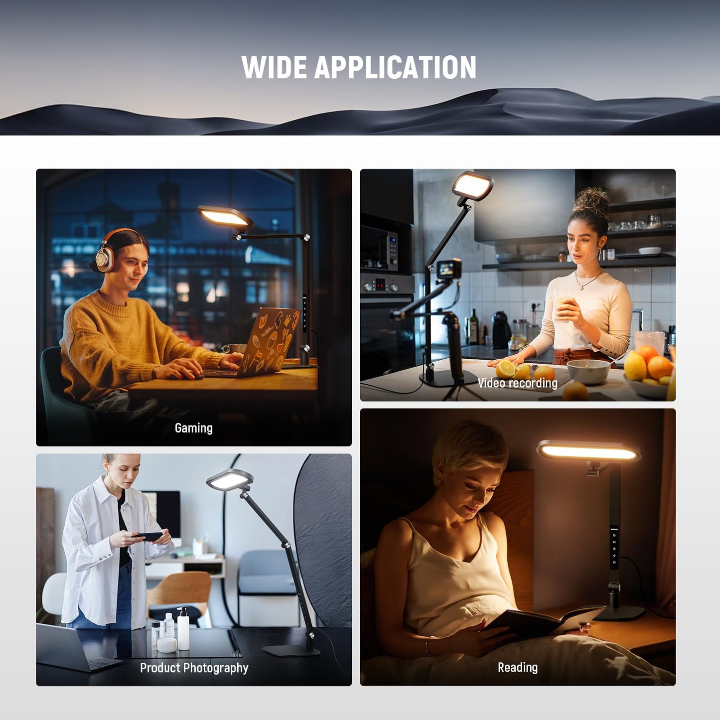 NEEWER Basics 16W Desktop LED Lamp for Home Office Video Conference Reading Lighting, Eye Caring Foldable Double Sided Dimmable Touch Ring Light with Desk Stand Memory Timer 5 Color Modes CRI95, FR16