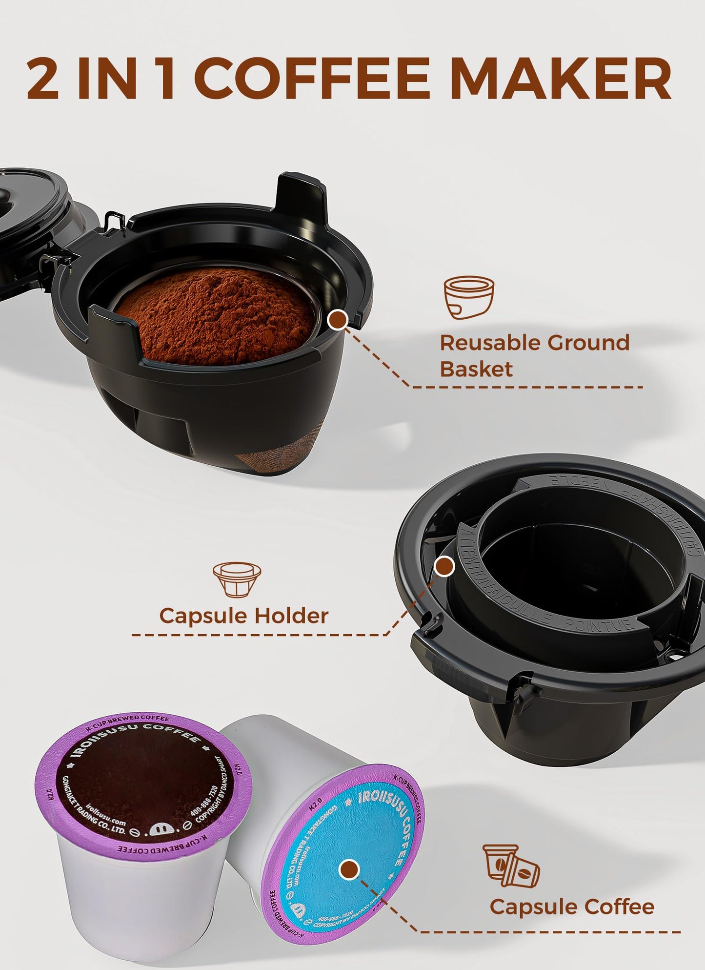 COWSAR Commercial Single Serve Coffee Maker, K Cup Coffee Brewer for Capsule and Ground Coffee, Capsule Coffee Machine with 40 Oz Water Tank, Instant-Heat, 5 Brew Sizes Up To 14 Oz, Classic Black