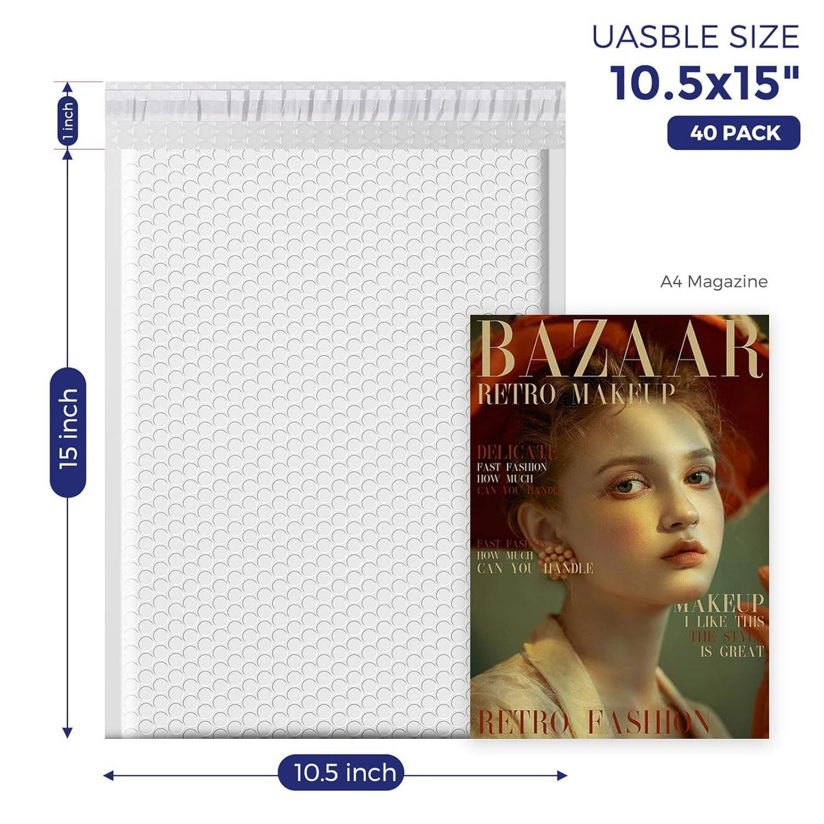 Fuxury White Bubble Mailers 10.5x16 Inch 25 Pack, Self Seal Padded Envelopes Waterproof Shipping Bags, Padded Mailers, Bubble Bags for Mailing, Packaging, Small Business, #5