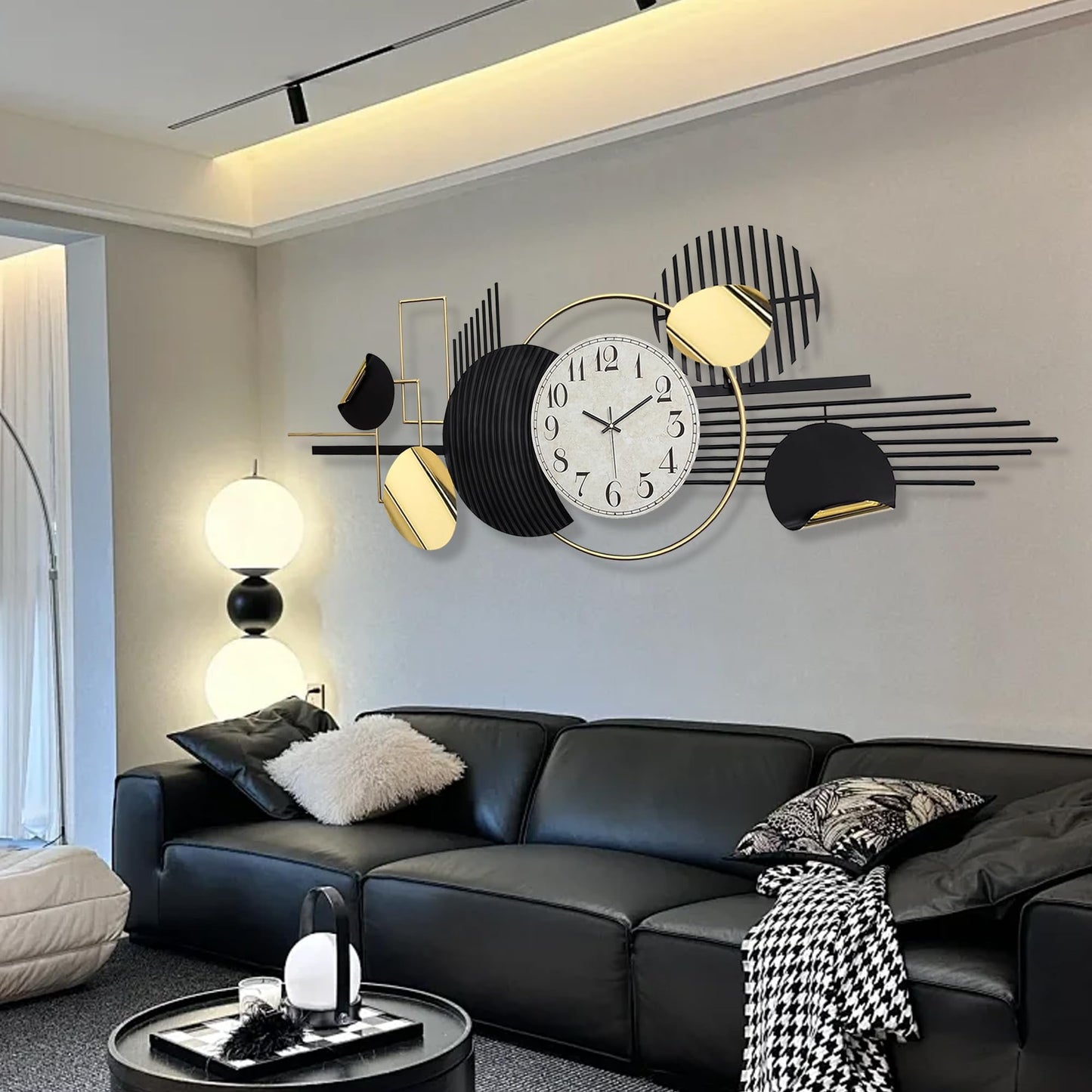 WALL Large Modern Abstract Metal Wall Art, Black and Gold Geometric Circles Wall Decoration, Contemporary Home Decor,59 × 24 in Wall Art for Living Room/Dinning Room/Bedroom/Entryway/Kitchen/Office