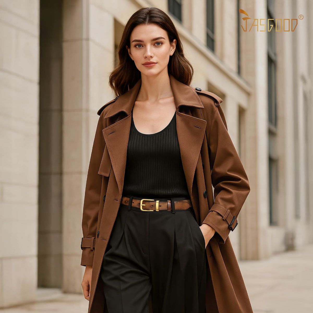 JASGOOD Women Belt Genuine leather Belt with Gold Buckle,Ladies Full Grain Leather Belt for Jeans Pants,Brown