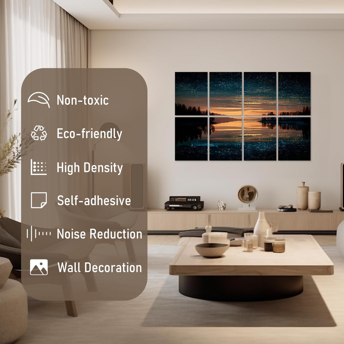 FurnoFlex Art Acoustic Panels Tiles Decorative Room Sound Proof Foam Absorbing Panels Noise Dampening Canceling Reducing Blocker for Walls(Starry Lake)