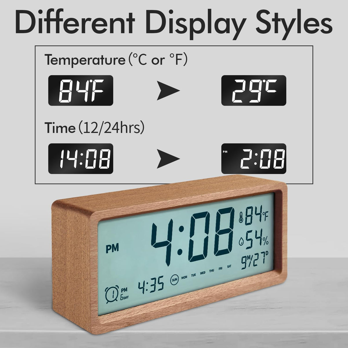 Smart Cute Digital Alarm Clock Snooze Wake Up Desk Clock Night Stand Clock Digital Bedside Tables Wood Alarm Clock for Heavy Sleepers Adults Large Display Alarm Clocks for Bedrooms Office Kids Toddler
