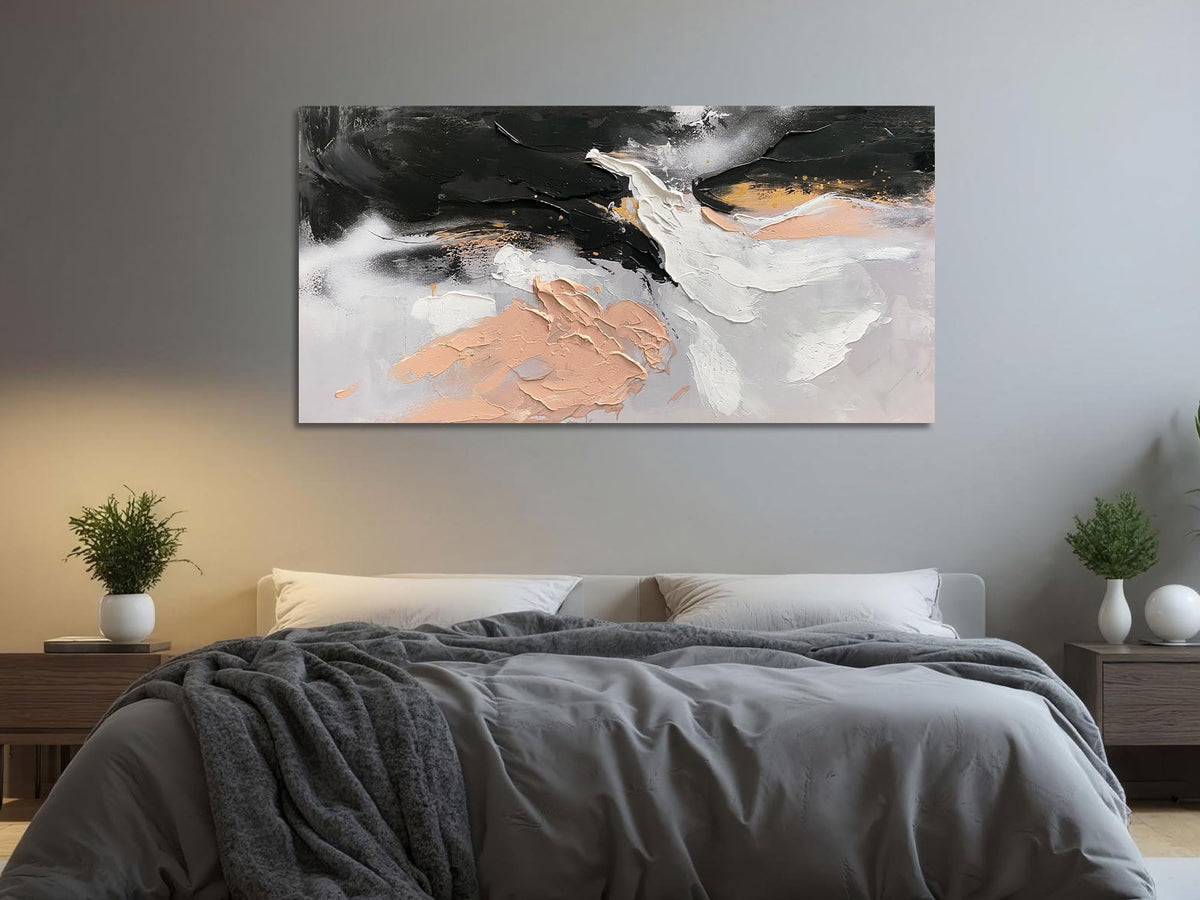 Ardemy Textured Abstract Canvas Wall Art - Black White Gold Beige Brush Strokes Painting Extra Large 58"x29", Modern Splatter Artwork for Living Room Bedroom Home Office Luxury Wall Decor