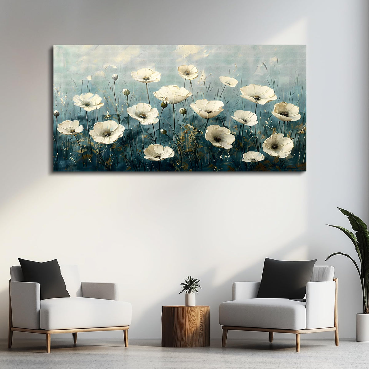FUHAIHUA Canvas Wall Decor For Bedroom Wall Art For Living Room Office Decorations White Flowers Landscape Painting Modern Wall Pictures Artwork Farmhouse Posters Ready To Hang Home Decor 20x40 In