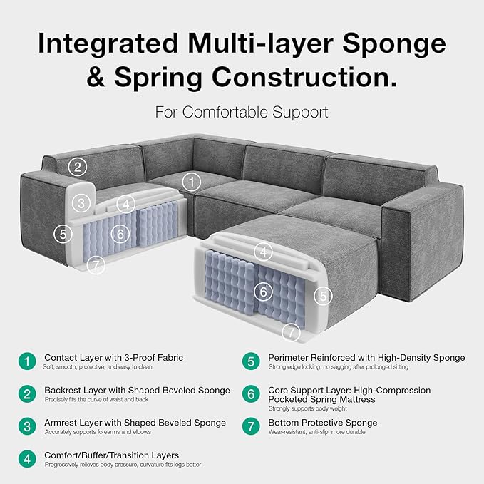 Novilla 109" Modular Sectional Sofa, No Assembly Cloud Sectional Couch