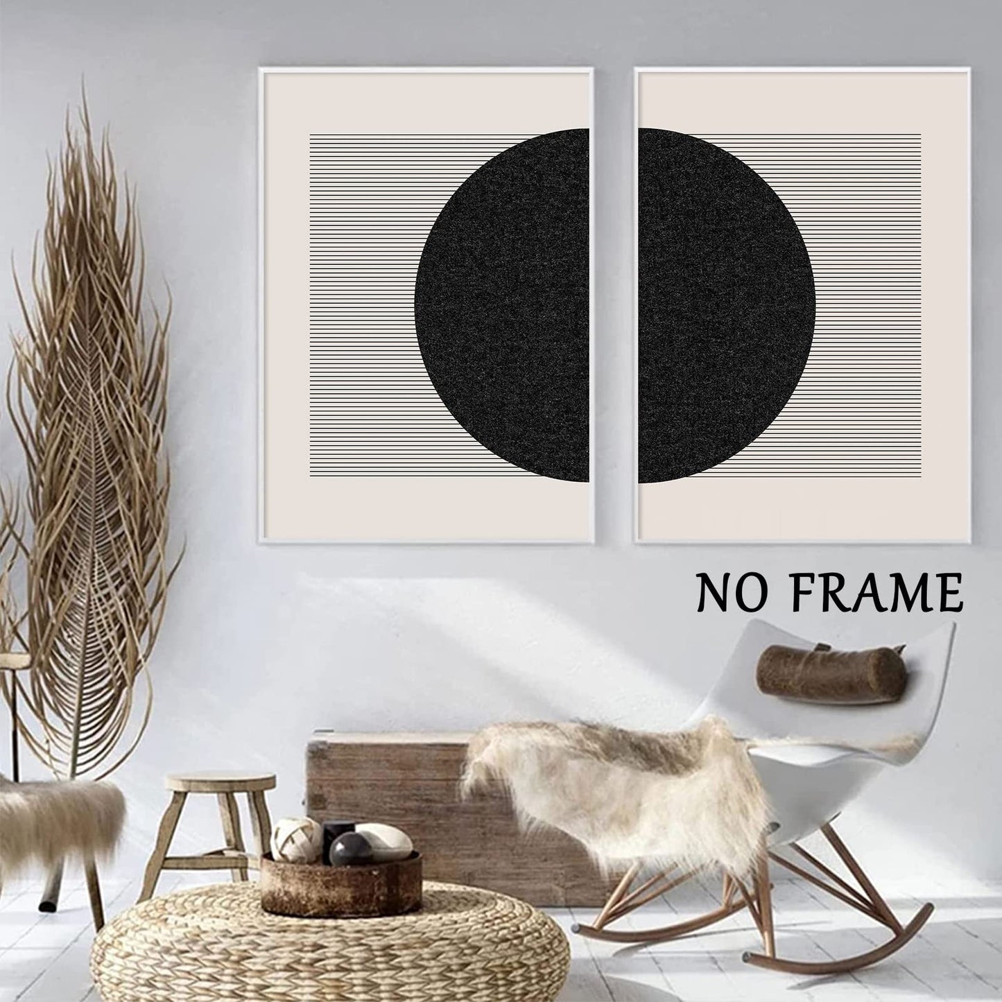 Black And Beige Minimalist Wall Art Geometric Picture Minimalist Boho Posters Abstract Geometric Print Black And Beige Boho Painting Line Canvas Bohemia Modern Artwork Decor 16x24inx2 No Frame