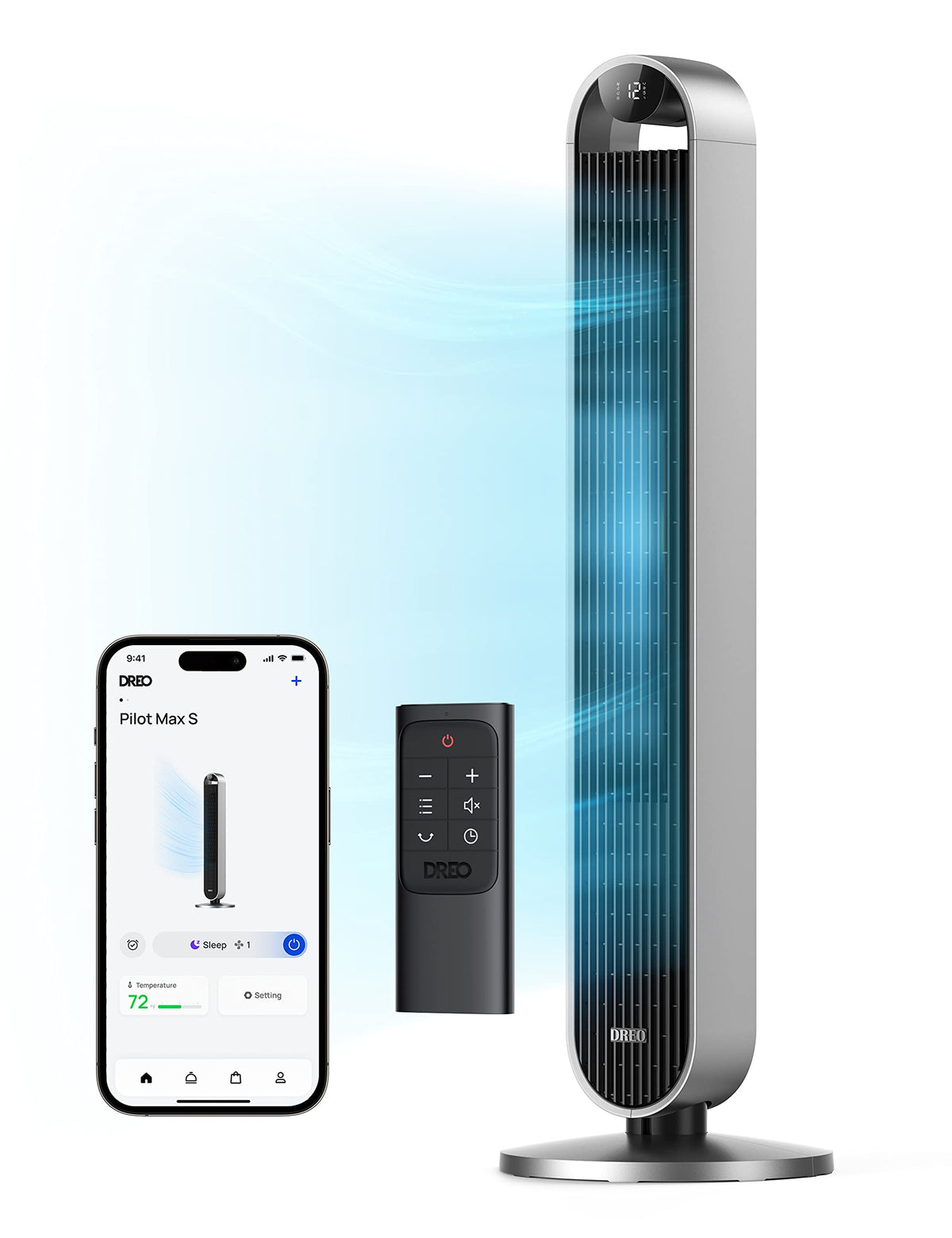 DREO Tower Fan for Bedroom, 42 Inch 120° Oscillating Fan, 20dB Quiet DC Motor, 28ft/s Velocity Bladeless Standing Fan with 12 Speeds, 4 Modes, 12H Timer Cooling Fans for Home, Living Room