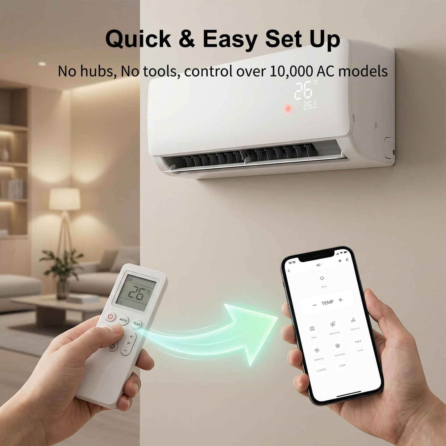 WOOX Smart Air Conditioner & Heater Pump Controller, WiFi IR Remote Control for Mini Split AC, Portable & Window AC, Temperature and Humidity Automation Controllers, Compatible with Alexa/Google