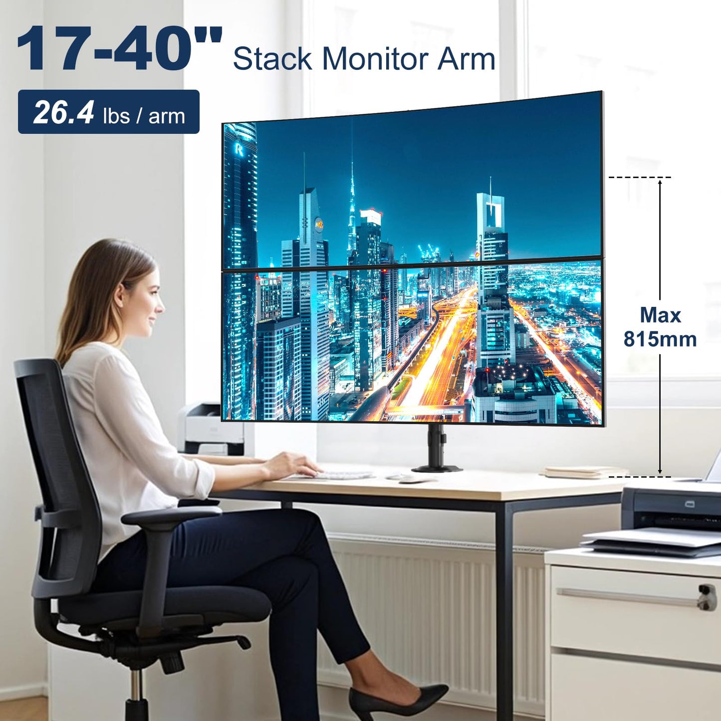 STANDOPIA Dual Monitor Mount for 17 to 40 inches, Holds up to 26.4 lbs, Monitor Desk Arms for 2 Monitors Vertical/Parallel Placement, with Clamp/Grommet Base, VESA Mount 75/100 mm