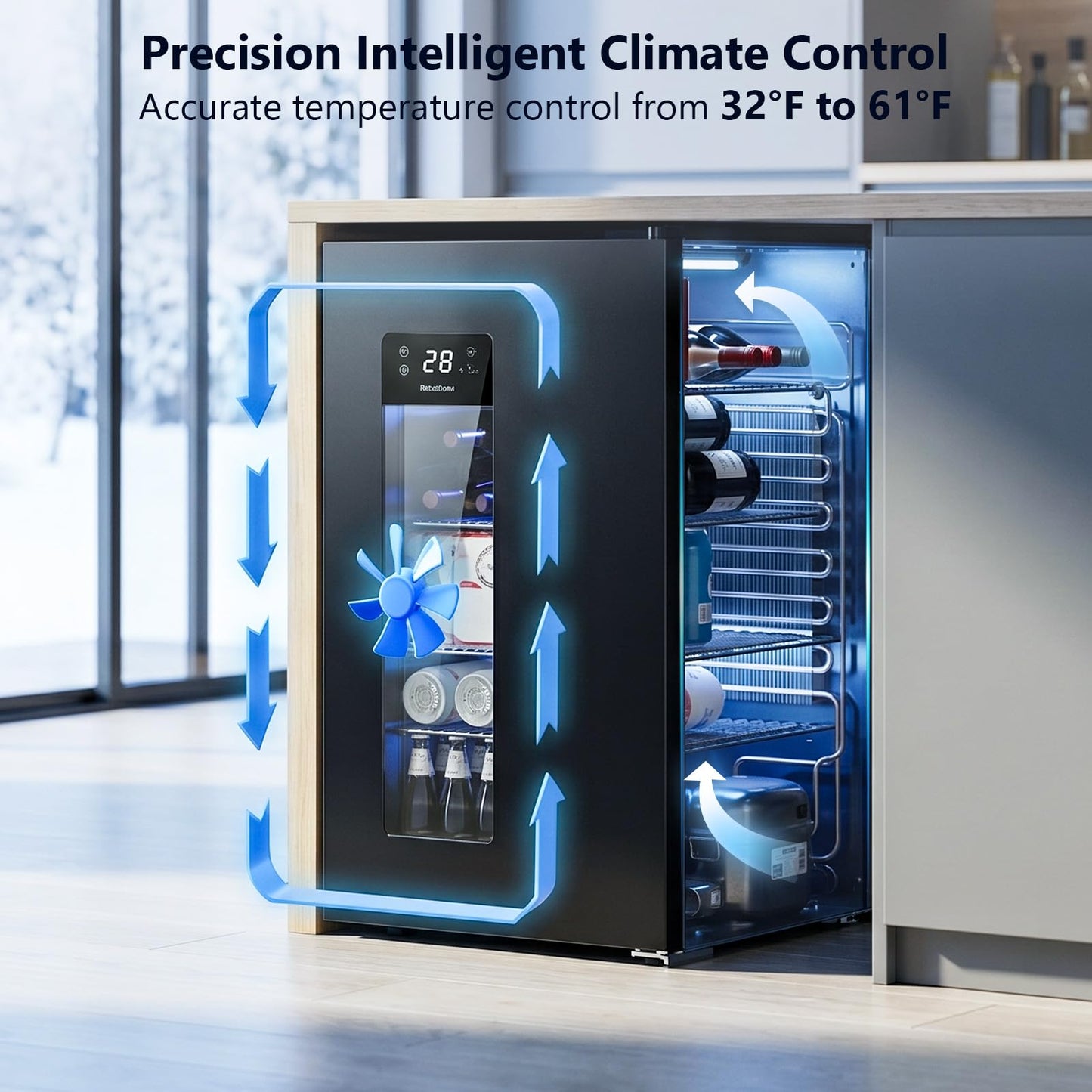 COWSAR 3.2 Cu. Ft. Beverage Refrigerator, 130-Can Beer Cooler with Glass Door, Adjustable Shelves, Digital Temperature Control (20°F–50°F), and LED Lighting for Home, Office & Bar, Black