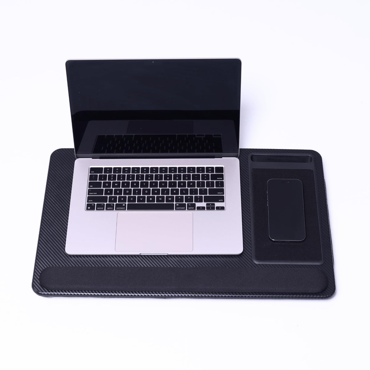 Lap Desks for Adults, Home Office Black Carbon Laptop Lap Desk Stand with Wrist Rest, Mouse Pad & Phone Holder, Cushioned Lap Tray Laptop Stand for Bed & Couch, Fits up to 15.6 Inch Laptops