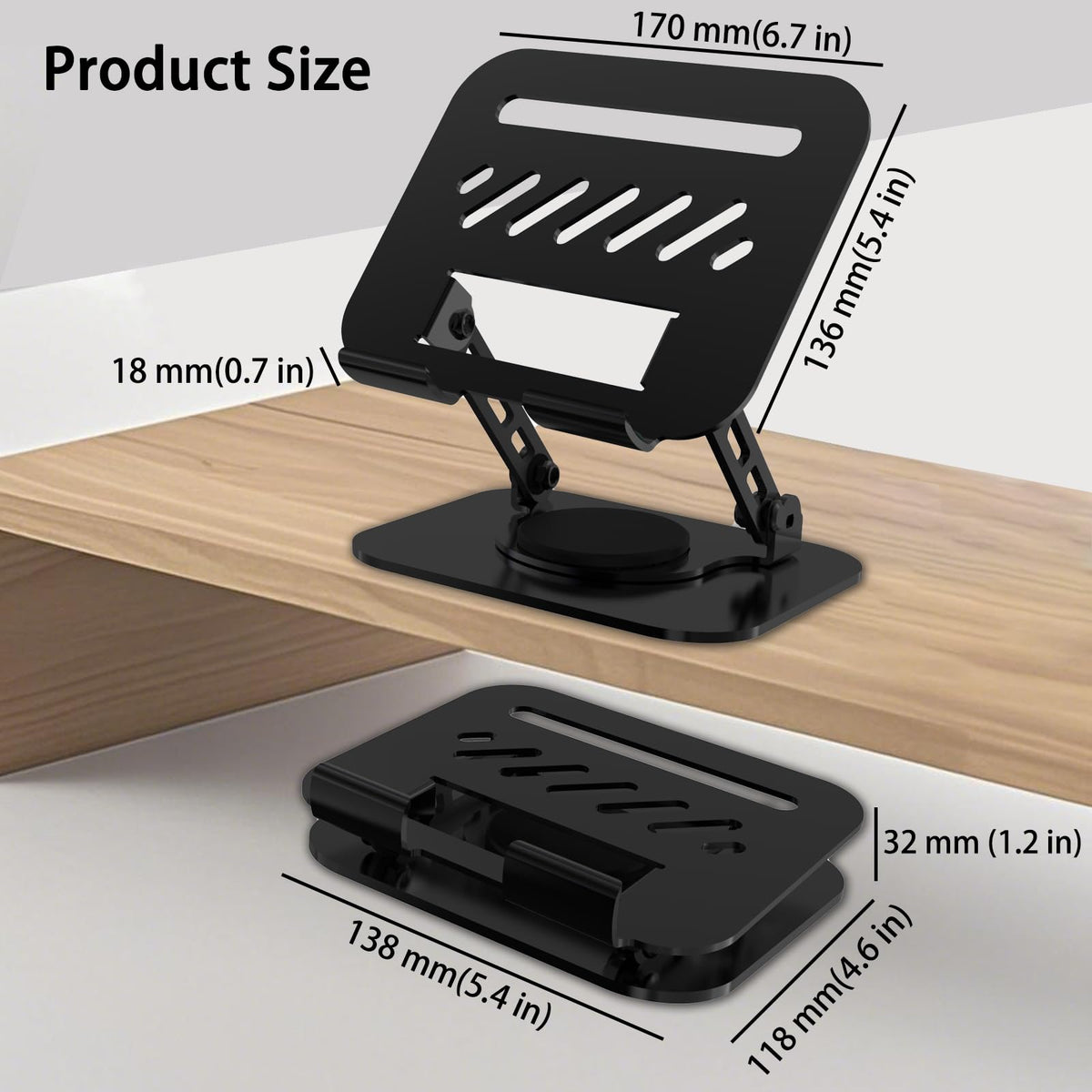 TAPMEI Tablet Stand, 360° Rotation Dual-Arm Support iPad Holder Office Desk Accessories, Foldable iPad Air Holder Travel Accessories for Desk Men Gifts Fits All 4-16" Tablet (Black)