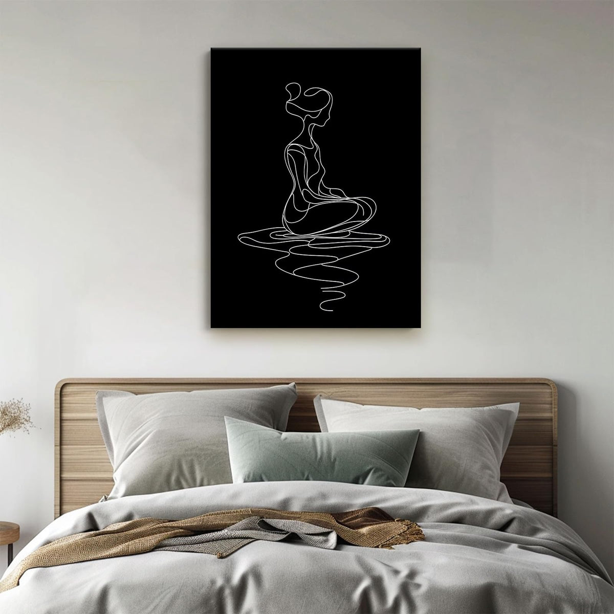 CCCHCY Minimalist Black and White Line Canvas Wall Art, Abstract Modern Zen Art Print, Meditating Woman Wall Decor, Serene Yoga Pose Artwork, Spiritual Home Décor for Living Bedroom, 12" x 16"