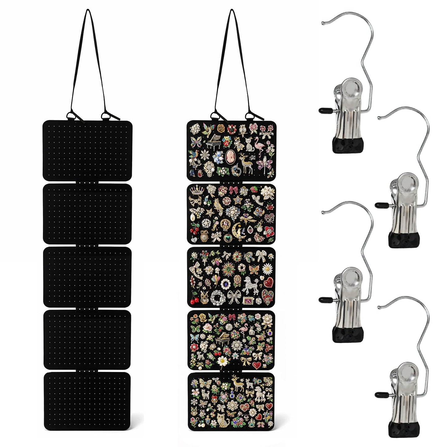 CENELO Hanging Pin Display Panels Organizer with 5 Loose-Leaf Board Pieces & 4 Hooks