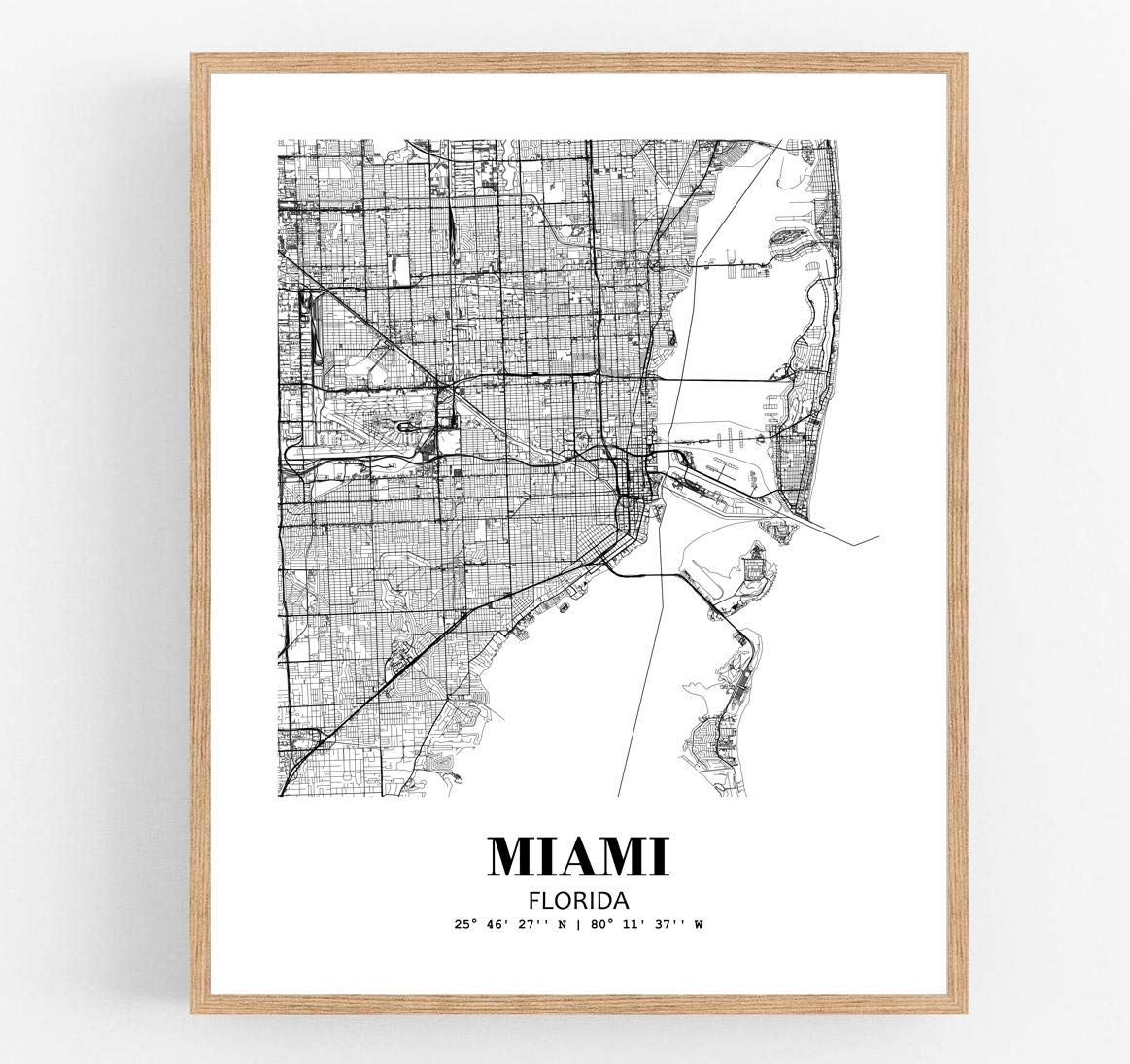 Eleville 11X14 Unframed Miami Florida City View Abstract Road Modern Map Art Print Poster Wall Office Home Decor Minimalist Line Art Hometown Housewarming wgn403