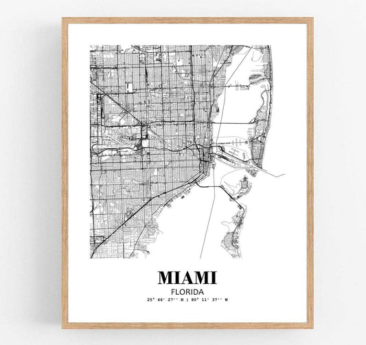 Eleville 11X14 Unframed Miami Florida City View Abstract Road Modern Map Art Print Poster Wall Office Home Decor Minimalist Line Art Hometown Housewarming wgn403