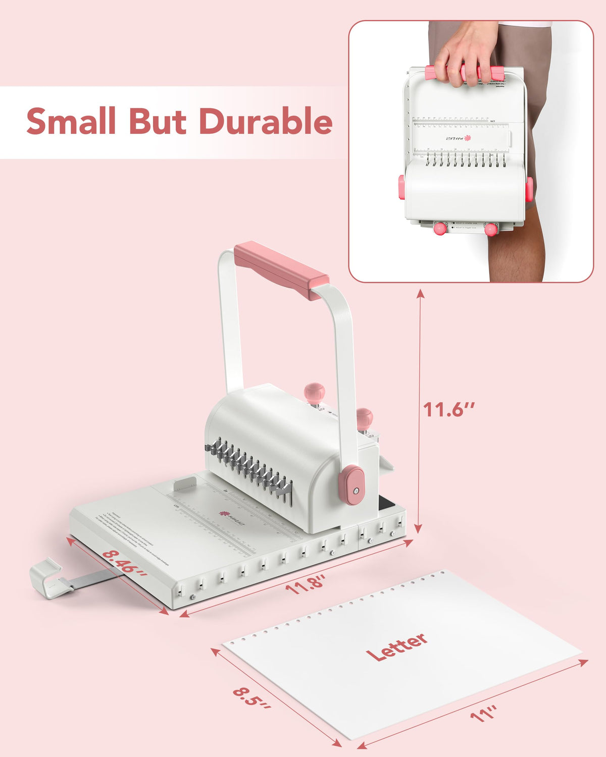 MAKEASY Binding Machine Hole Pitch 2:1 - Portable Book Binding Kit with 10PCS 5/8'' Binding Wires & Plier, for DIY Notebooks, Albums, Journals, and Calendars – Circle Holes, 20 Sheet Punch Capacity