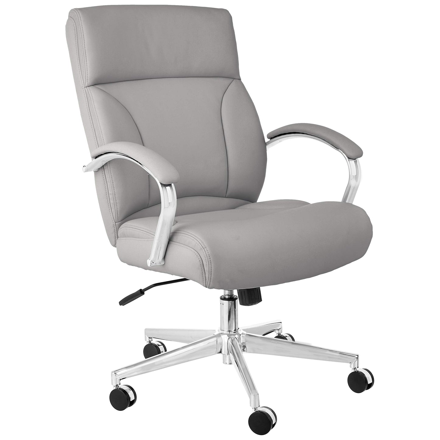 Amazon Basics Executive Desk Chair with Easy Assembly, Adjustable Height, 275lb Capacity, Wide Oversized Cushion, 29.13"D x 25.2"W x 43.11"H, Grey Bonded Leather