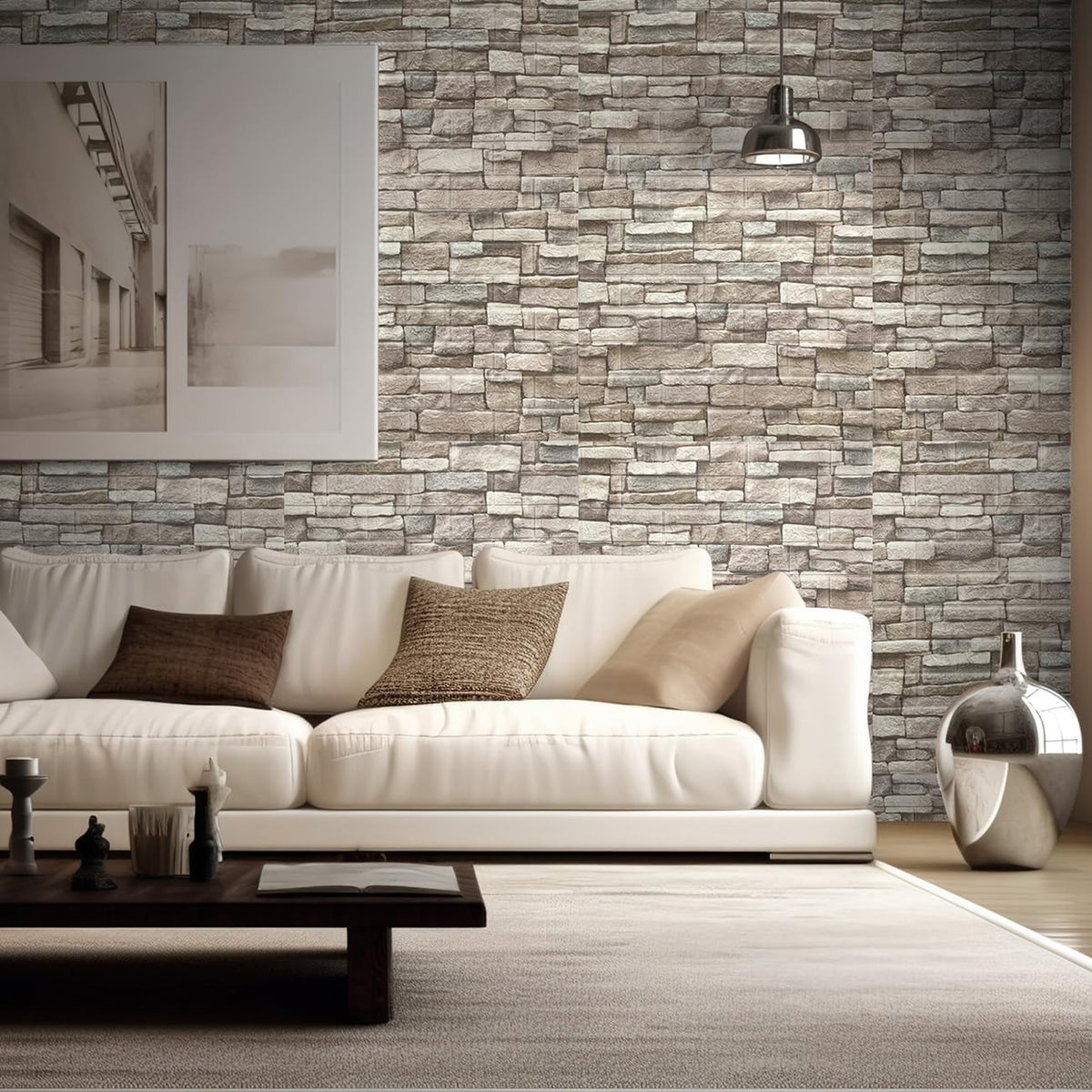 Yutianli 10PSC 3D Wall Panels Peel and Stick Faux Brick Wall Panels Self-Adhesive 3D Brick Wallpaper Foam Stone Wall Panel