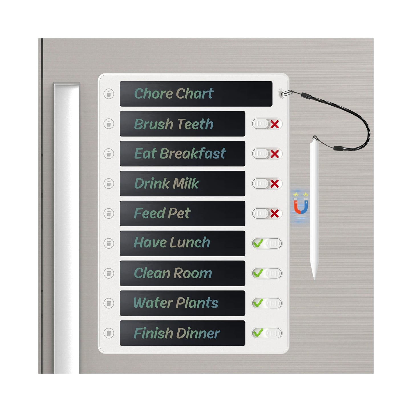 Autonomier Upgrade 1Pack LCD Writing Tablet Magnetic Chore Chart, to Do List ADHD Tool, 10.3"X7.1" One-Click Clear Digital Rewritable Board for Fridge with 8 Sliders