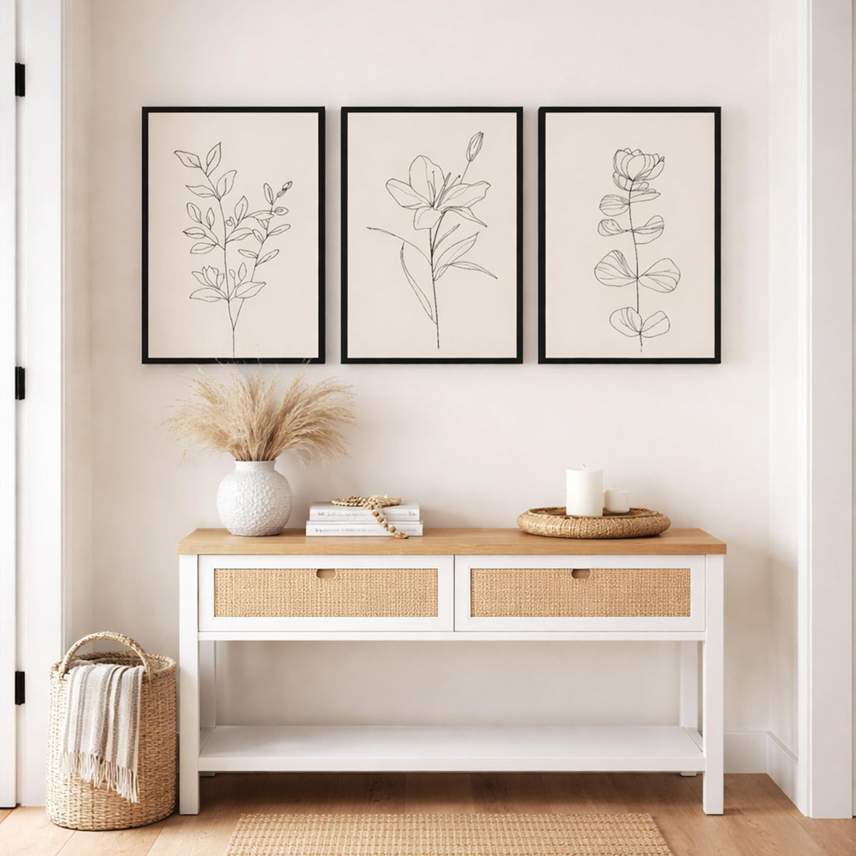 CHTEXA Minimalist Botanical Wall Art Set Of 3 Framed Canvas Prints Neutral Beige Plant Line Art Decor For Living Room Bedroom Bathroom Office 12x16 Inch