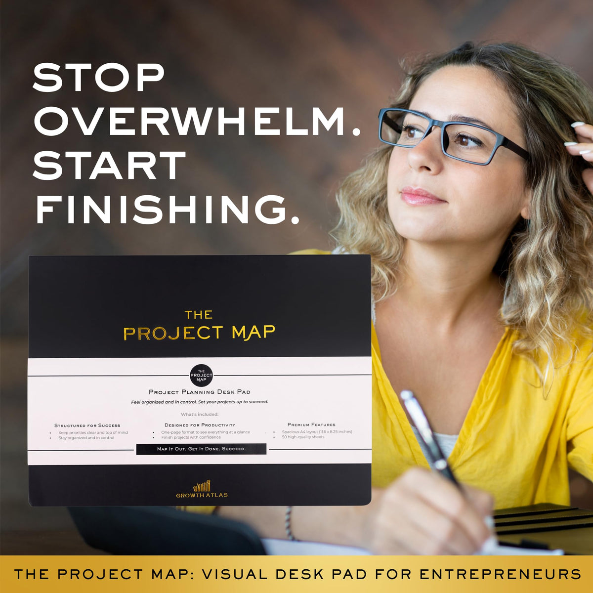 GROWTH ATLAS Map Desk Pad Project Notebook - One-Page Project Planner for Business Owners to Stay Focused, Project Management, and Achieve Results with a Success Mindset