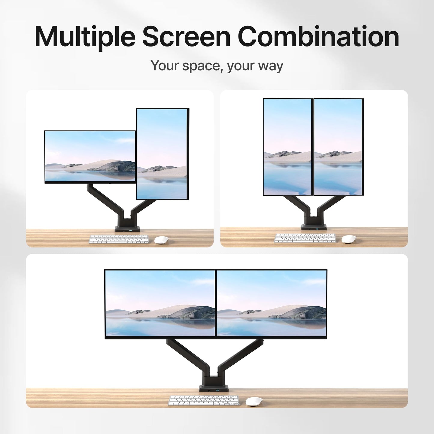 monTEK Dual Monitor Mount with USB Monitor Arms for 2 Monitors for 17 to 35 Inch Curved Screen Holds 35 Lbs Adjustable Heavy Duty Monitor Desk Mount Cable Management, VESA 75/100mm