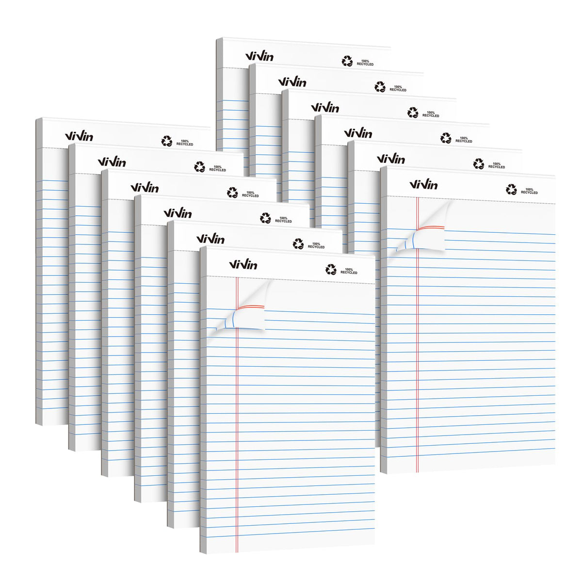 ViVin Legal Pads 5x8, 12 Pack, Narrow Ruled, 30 Sheets Per Note Pads, Perforated Writing Pad, Legal Pads Ideal for Home, Office, Business, White Paper