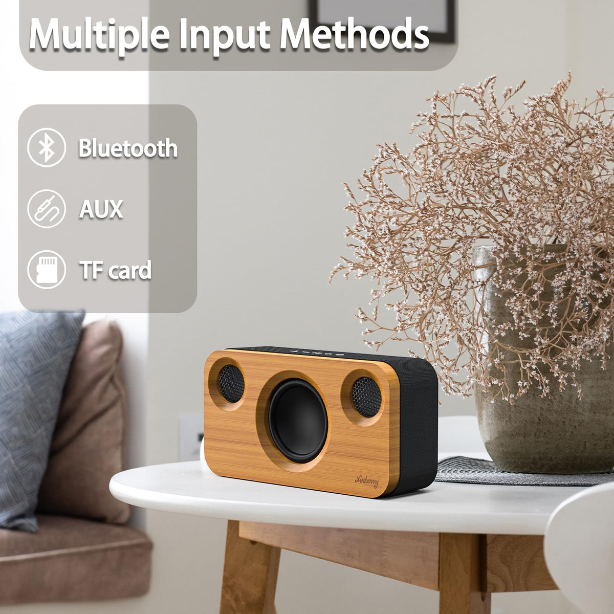 Xinborry Bluetooth Speaker with Deep Bass, 40W(Peak) Wireless Portable Speaker with AUX, TF Card, Stereo Sound Wood Home Audio Sync up to 100 Bluetooth 5.3 Speakers for Home Party, Outdoor Camping