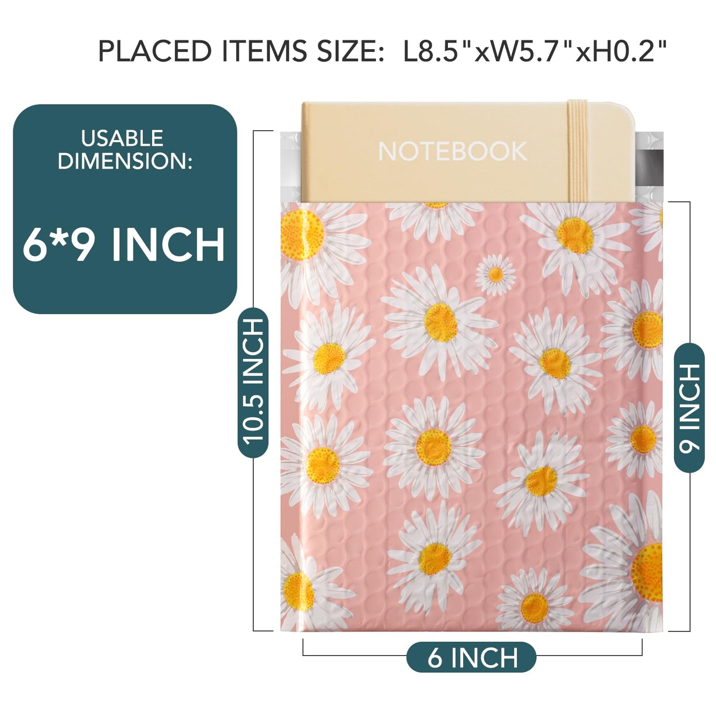 Metronic Bubble Mailers 6x10 Inch 100 Pack Pink Bubble Mailer Usable Size 6x9 Self-Seal Adhesion Padded Envelopes Pretty Padded Mailers for Jewelry, Makeup, Cards, Fancy Daisies