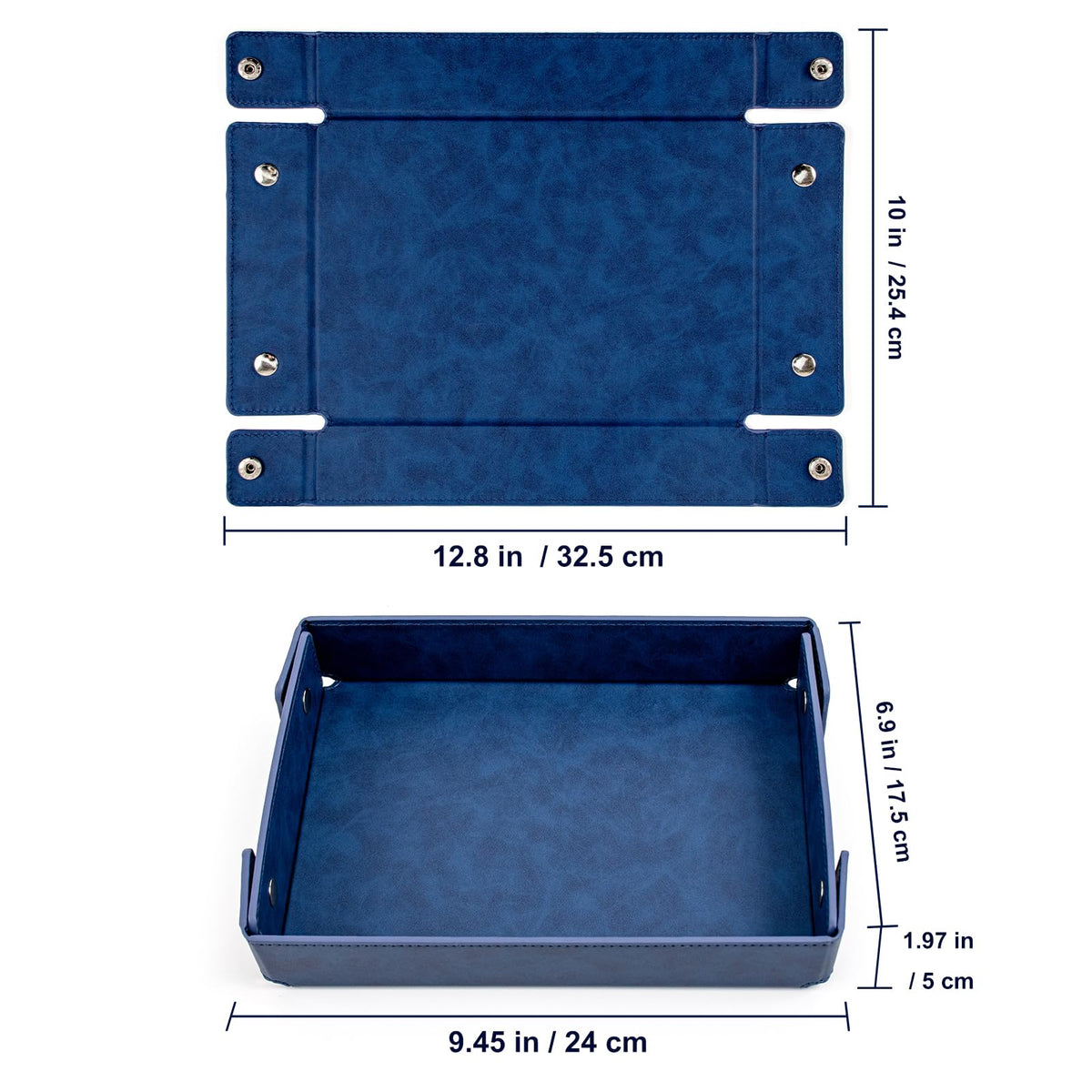 SANQIANWAN PU Leather Valet Tray Small NightStand Bedside Entry Table Trya for Phone Jewelry Glasses Keys and Coins Father's Day Birthday Gifts (Blue)