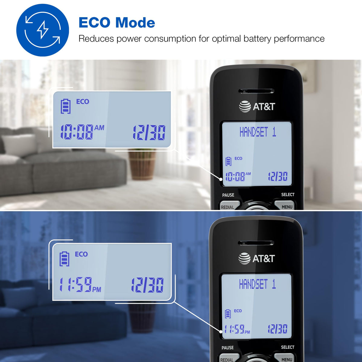 AT&T EL1121-21 2-Handset DECT 6.0 Cordless Landline Phone with Caller ID, Full-Duplex Speakerphone, Backlit Display & Keypad - Quiet & ECO Mode