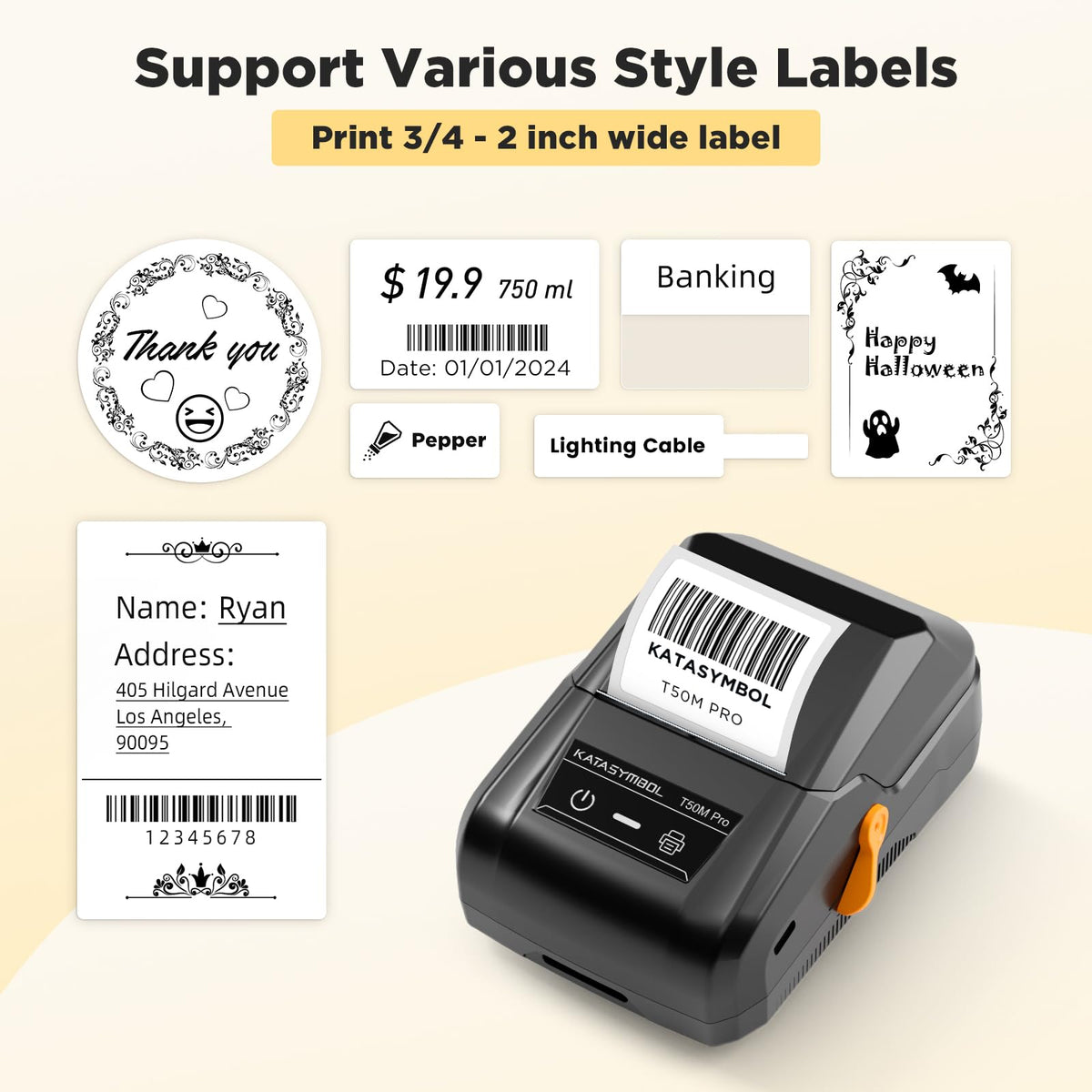 SUPVAN T50M Pro Bluetooth Label Maker Machine with 3 Tapes, Wide Waterproof Label, Versatile App with 30+ Fonts and 660+ Icons, Inkless Labeler for Home, Kitchen, School, Office Organization, Set 1