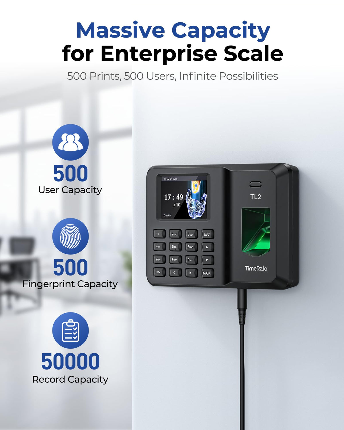 TimeRalo Biometric Time Clock for Employees, Fingerprint & PIN Standalone Punch Machine, Clock in Machine for Small Business with USB Data Transfer, No WiFi/Software/Monthly Fees