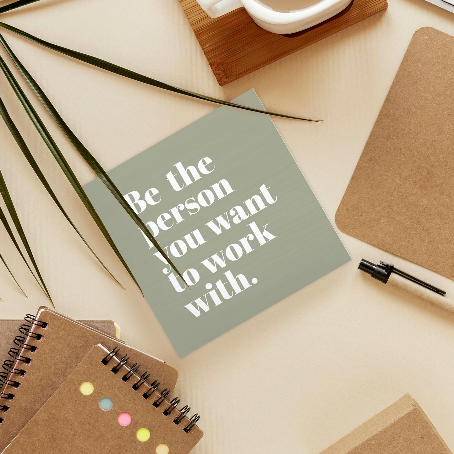 Luipk Be The Person You Want to Work With Inspirational Wood Box Sign Desk Decor 5X5, Teamwork Motivational Green Wooden Block Sign Decorations for Home Office Workplace Wall Tabletop Shelf