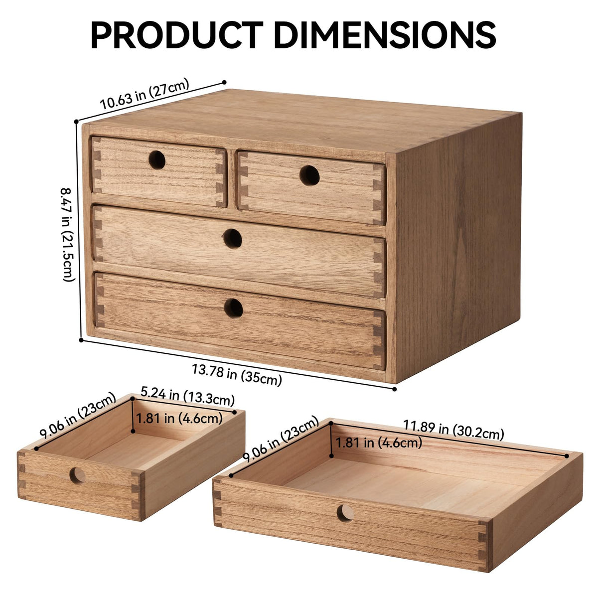 KIRIGEN Wood Desktop Storage Cabinet with 4 Drawers, 3-Tier Desk Organizer for Letter-Size Paper, Mail, Home Office Supplies, Makeup, Crafts, Desk or Countertop, Fully Assembled, Brown WJG34-DBR