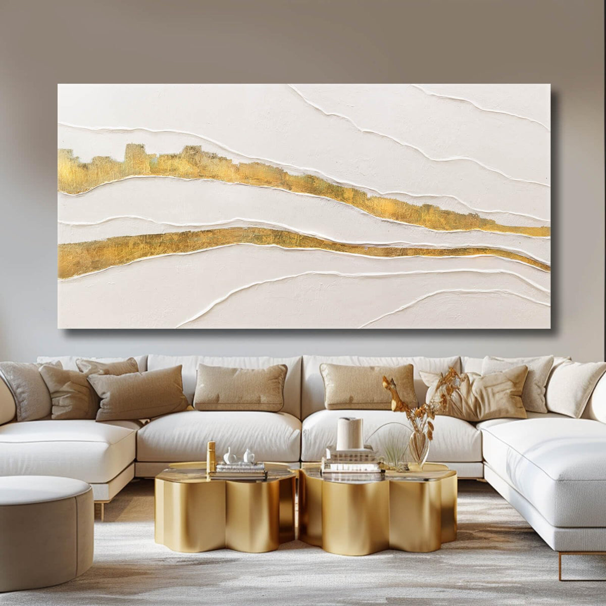 VAYIMDH Canvas Abstract Art White Large Wall Decorations for Living Room Gold Foil Abstract Wall Hanging Oil Painting for Office 29"x 58" Home Decor