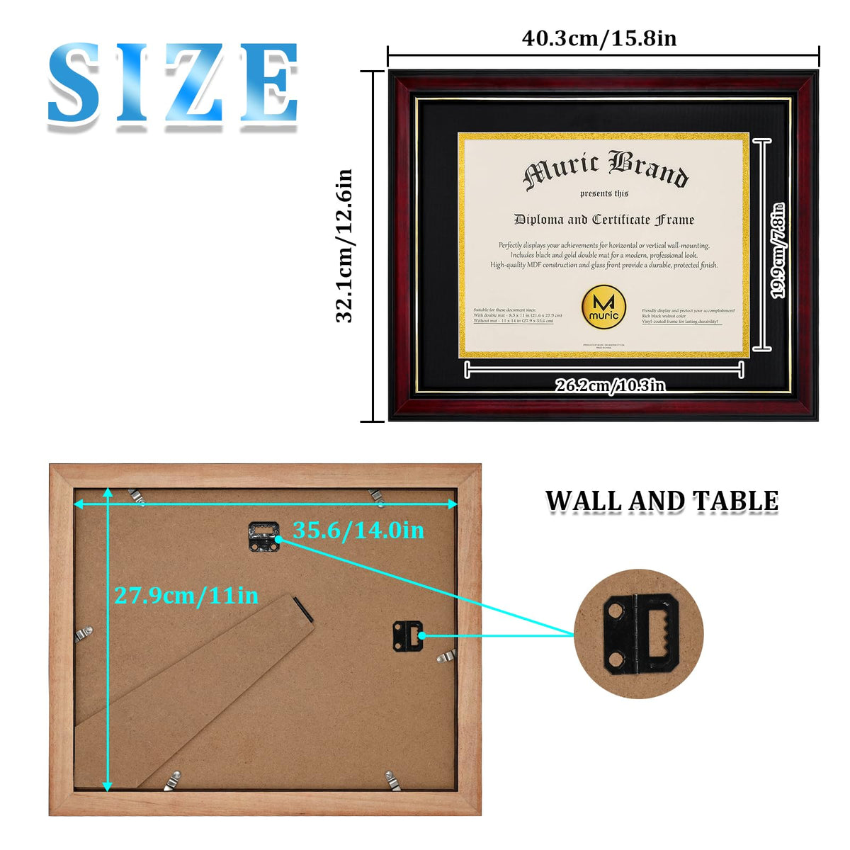 Egofine Diploma Frames 8.5 x 11 with Mat Set of 2 Solid Wood Degree frame Covered by Plexiglass, Certificate Frame 11x14 Without Mat, Picture Frame for Wall and Tabletop, Cherry Red with Gold Edge