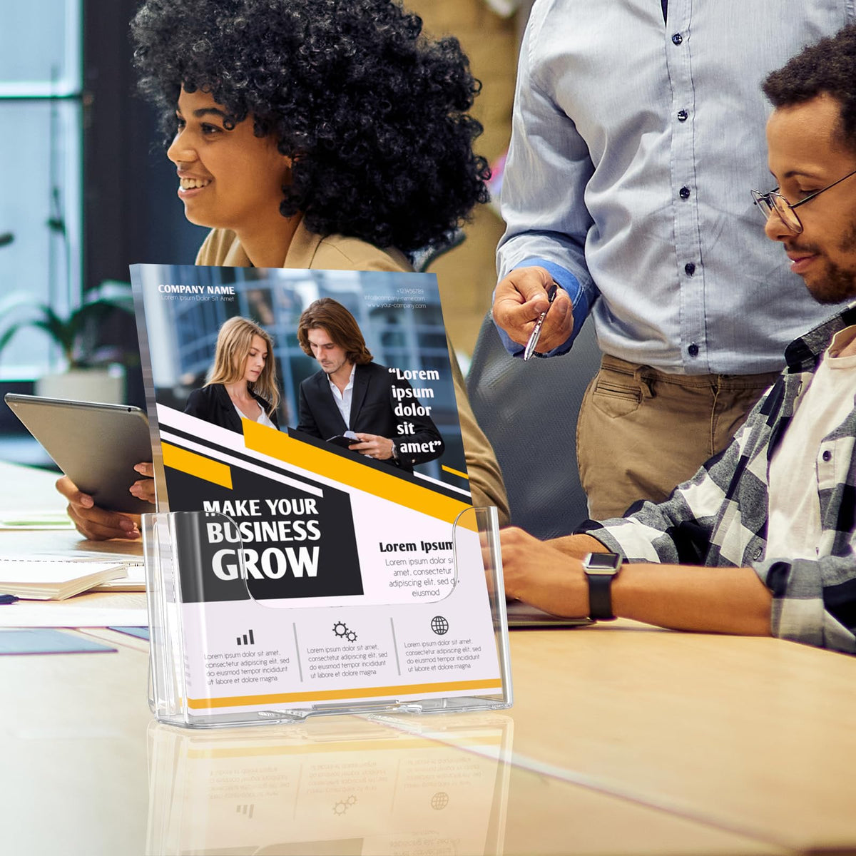 MaxGear Acrylic Brochure Holder 6 x 8 inch, Display Stand Plastic Clear Flyer Holders for 5.5 x 8.5 inch, 5 x 7 inch Menu, Literature, Trifold Pamphlet, Magazine, Countertop or Wall Mount, 2 Pack