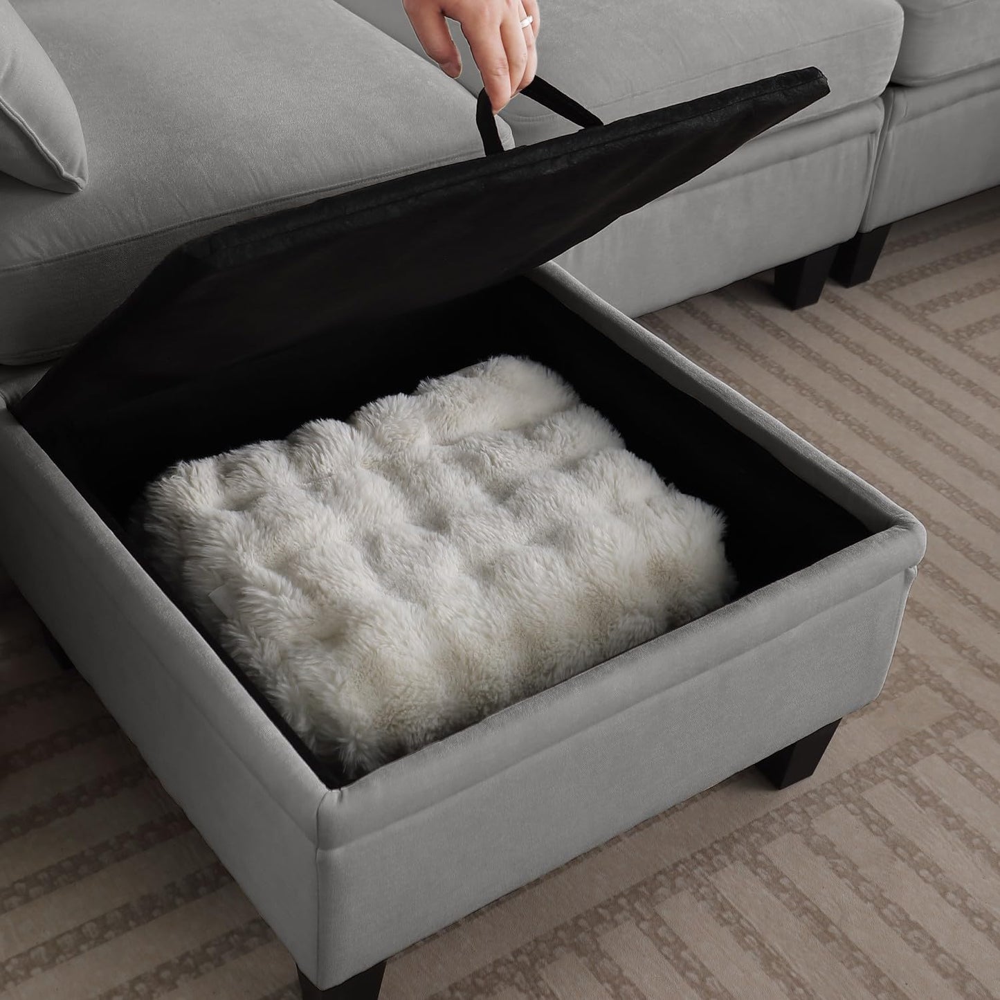 109" Modular Sectional Sofa, U-Shaped Cloud Couch with 2 Storage Ottoman, 6-Seat Chenille Deep Seat Sofa for Living Room, Apartment, Office, Grey