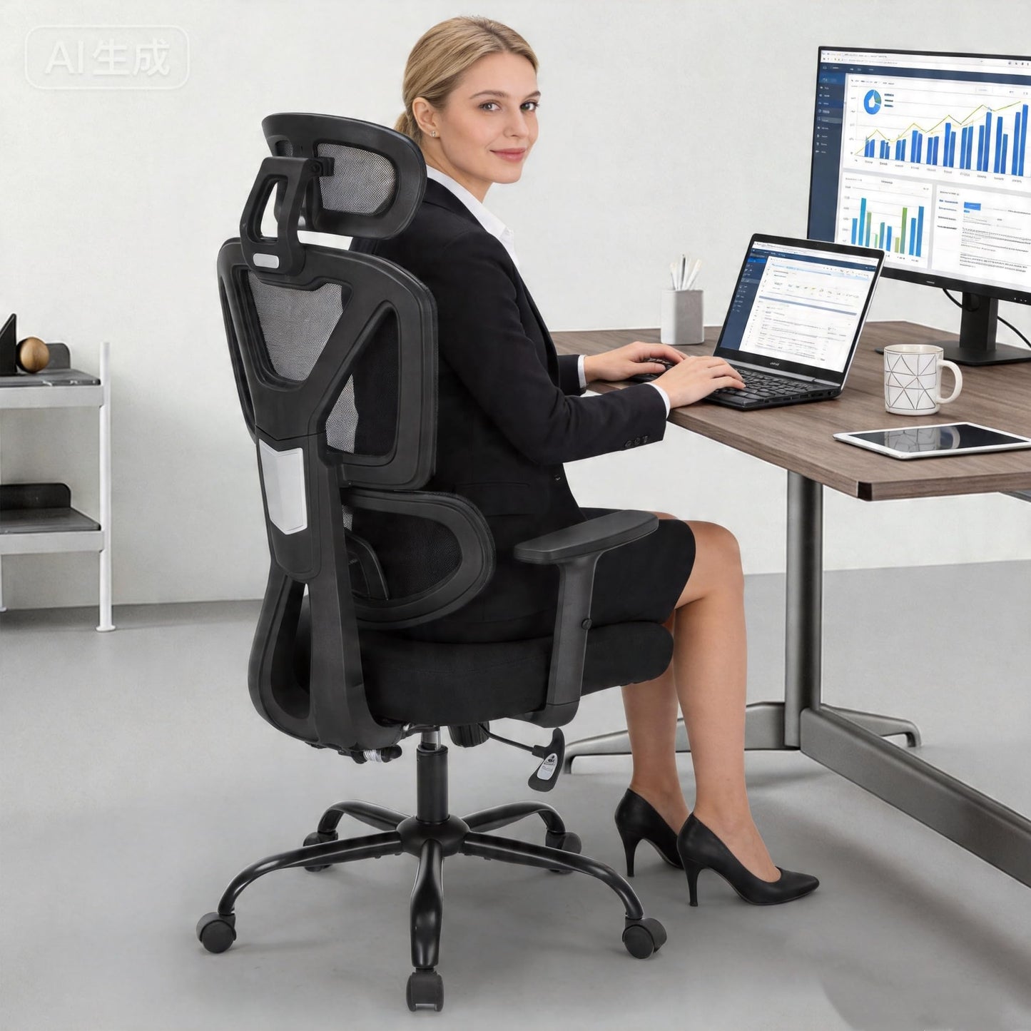 Ergonomic Office Chair, Ergonomic Desk Chair with Adjustable Height, Lumbar Support, High Back Mesh Home Computer Chair with Adjustable Armrests, Task Chairs for Home Office - 350lb Executive Chairs