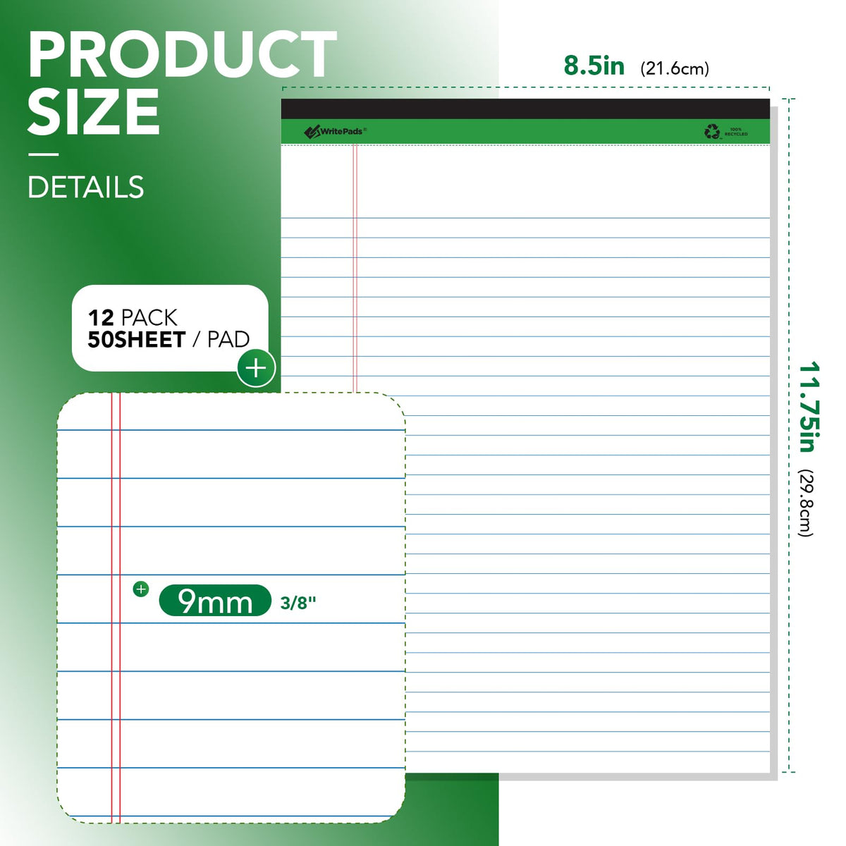 KAISA Legal Note pads 8.5 x 11，12pads 600 Sheets note pads Writing Pads Recycled Paper, Wide Ruled Perforated 50 sheets Premium Thick Paper Hard Back Notepads 8-1/2"x 11-3/4" Writing Tablet Canary For Office Supplies (Pack of 12pc)