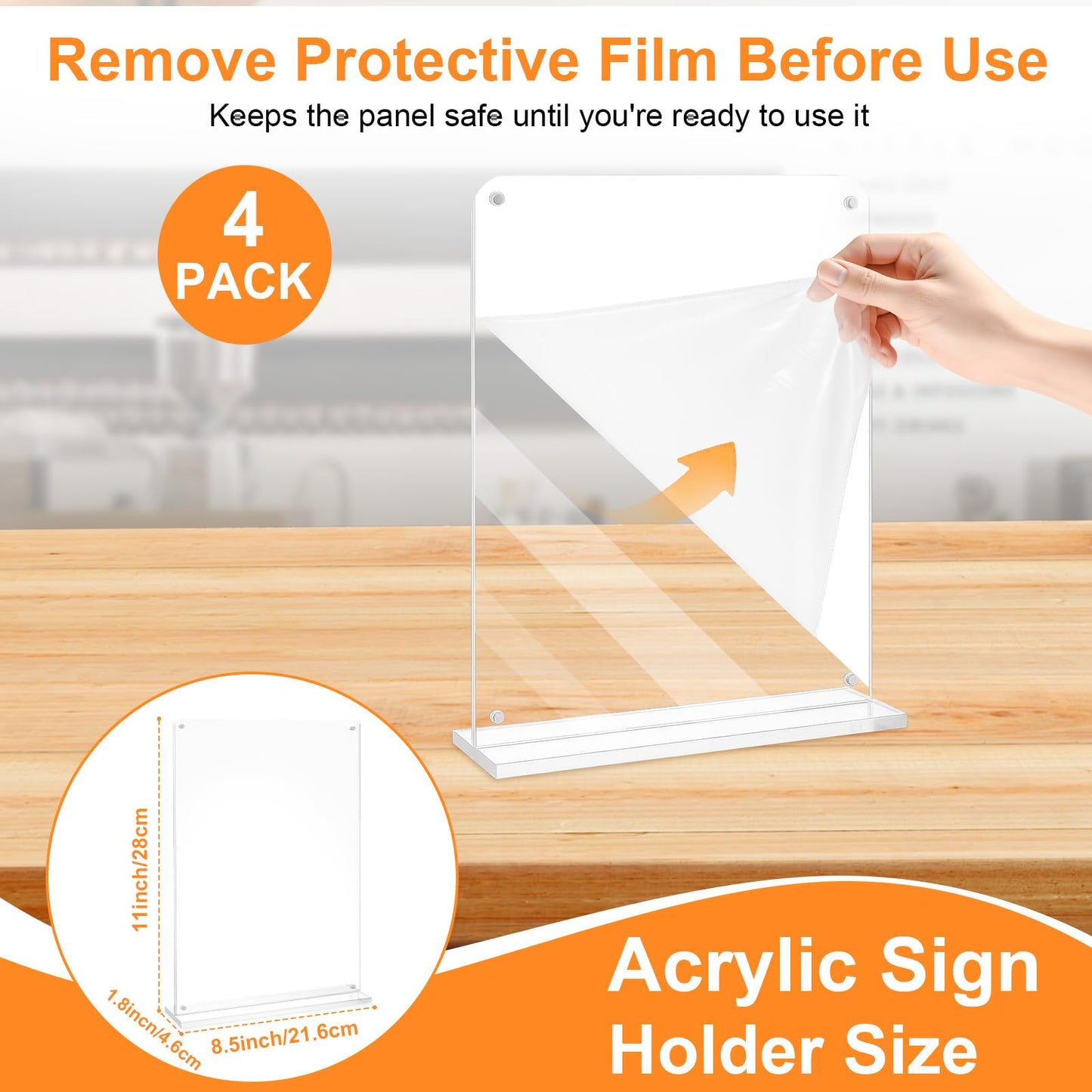 Truxwal 8.5x11 Acrylic Sign Holder Table Top with Magnetic Corners, 4-Pack, Rounded Corners – Quick Change Display Stand for Menus, Posters and Ads, Restaurant, Office, Events, Retail