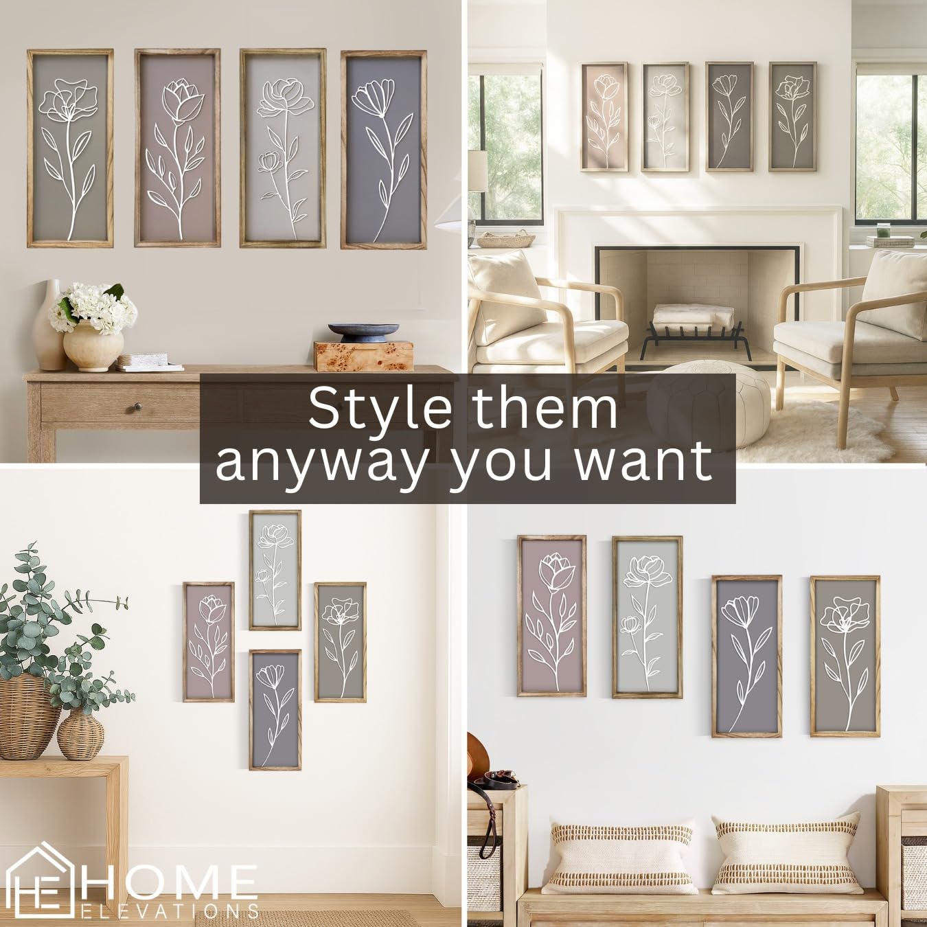 Product Elevations 3D Bathroom Art Set of 4 – Wooden Framed Wall Art for Living Room, Bedroom, Dining, Office, & Kitchen – Boho Botanical Wall Hanging Decor – Modern Farmhouse Home Decor & Luxury Gift