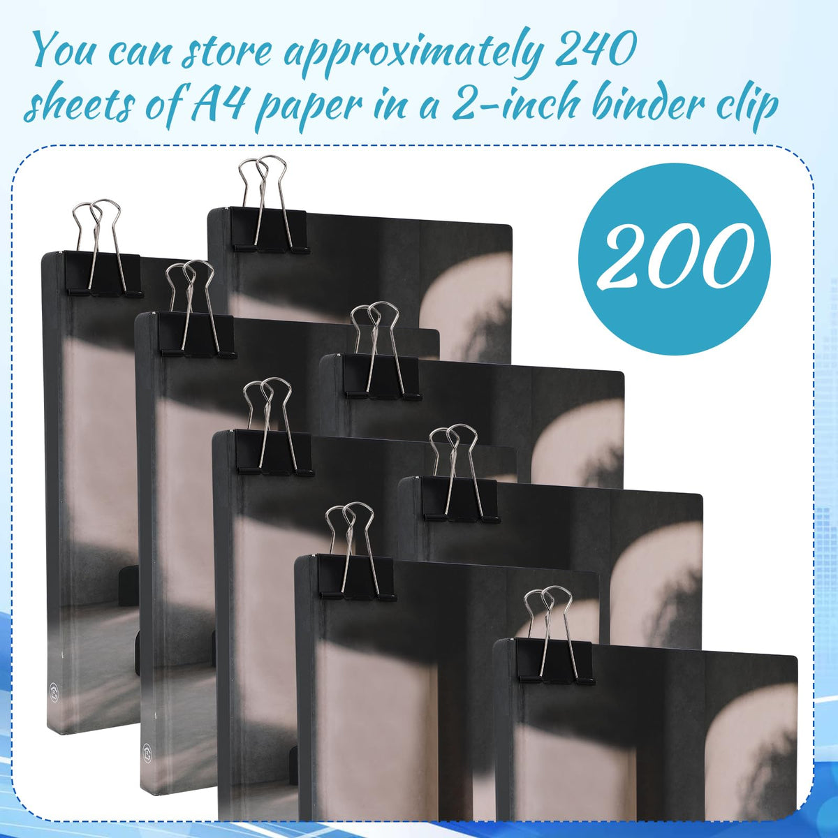 Jetec 200 Pcs Extra Large Binder Clips Bulk 2 Inch Metal Jumbo Binder Clips Office Supplies Black Paper Clamps for Teachers Students Office Business Supplies