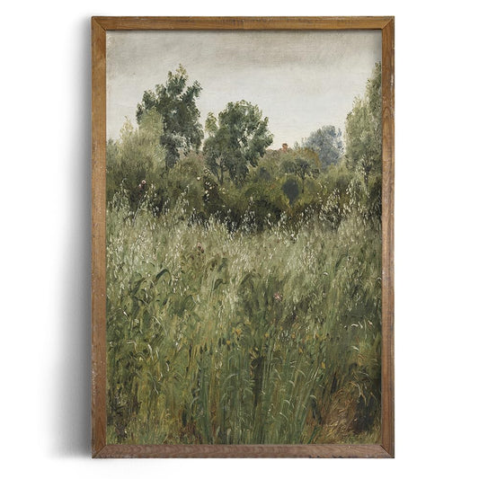 Rustic Farmhouse Wall Art Decor - 24x36 Large Unframed Rolled Canvas - Boho Landscape Picture - Spring Summer Cottagecore Nature - French Country Kitchen Print Poster - Green Meadow Tree Oil Painting