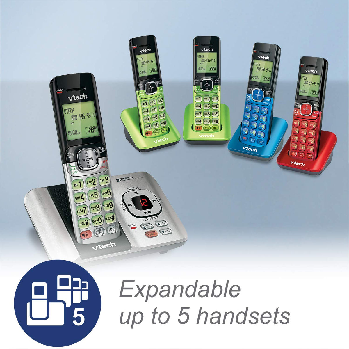 VTech CS6529-4B 4-Handset Cordless Phone with Answering Machine, Caller ID/Call Waiting, DECT 6.0 System, Wall Mountable